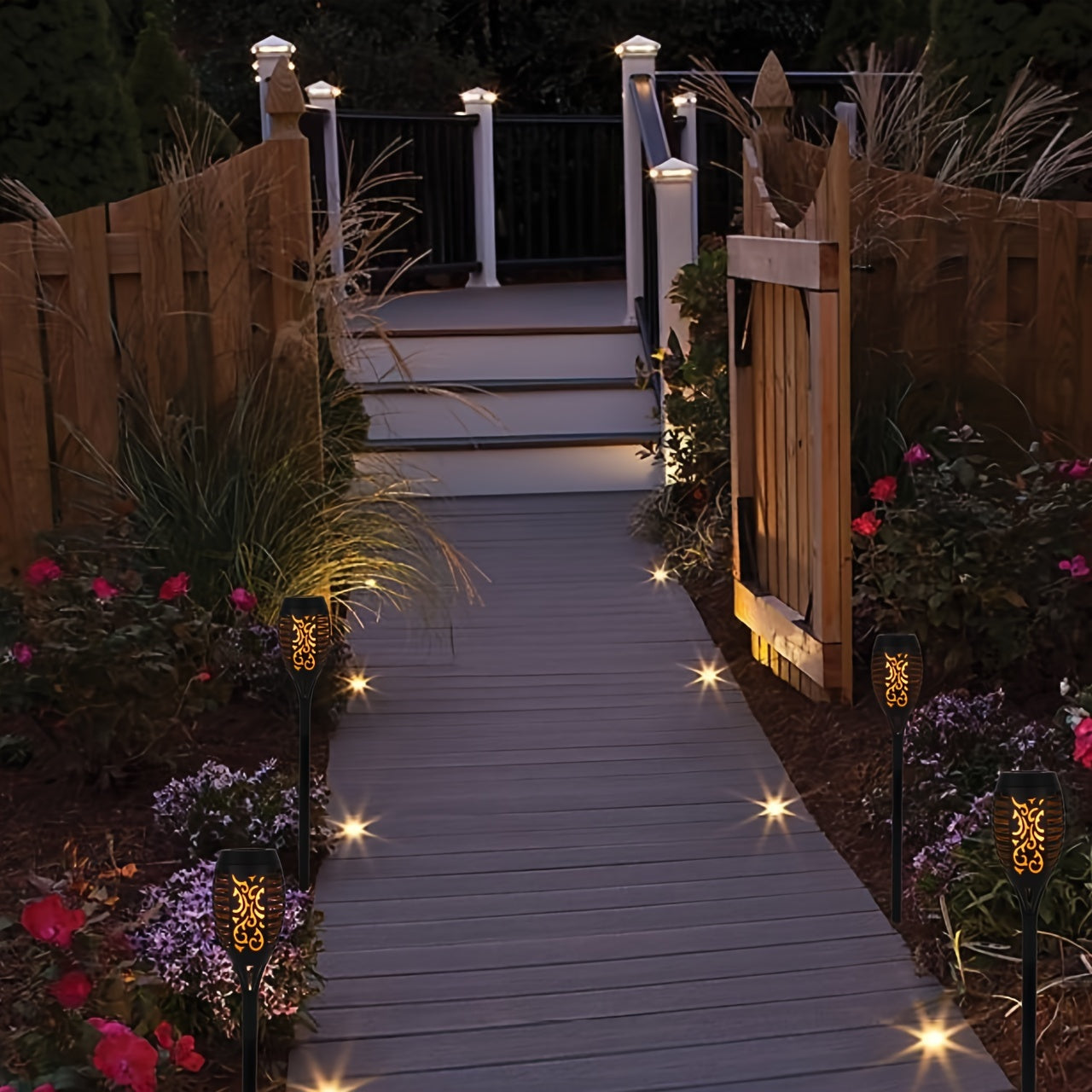 ეზოს ნათურა ჩირაღდანის ეფექტით მზის ენერგიაზე